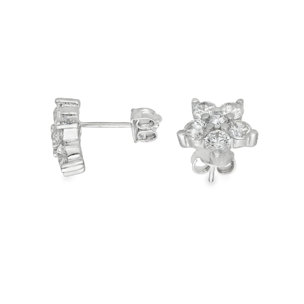 9ct White Gold Cubic Zirconia Flower Stud Earrings - 1.5g