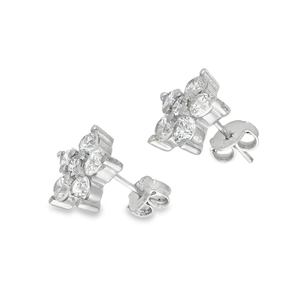 9ct White Gold Cubic Zirconia Flower Stud Earrings - 1.5g