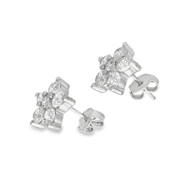9ct White Gold Cubic Zirconia Flower Stud Earrings - 1.5g