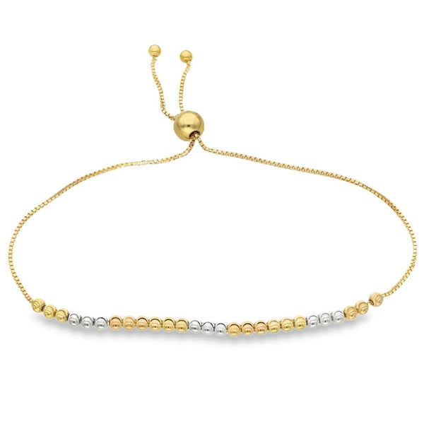 9ct Multi-Tone Gold Spiral Ball & Box-Link Bracelet - 2.5"-9"