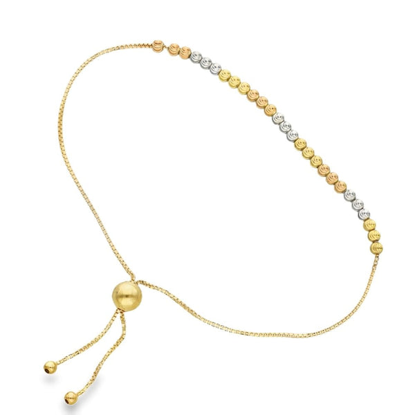 9ct Multi-Tone Gold Spiral Ball & Box-Link Bracelet - 2.5"-9"