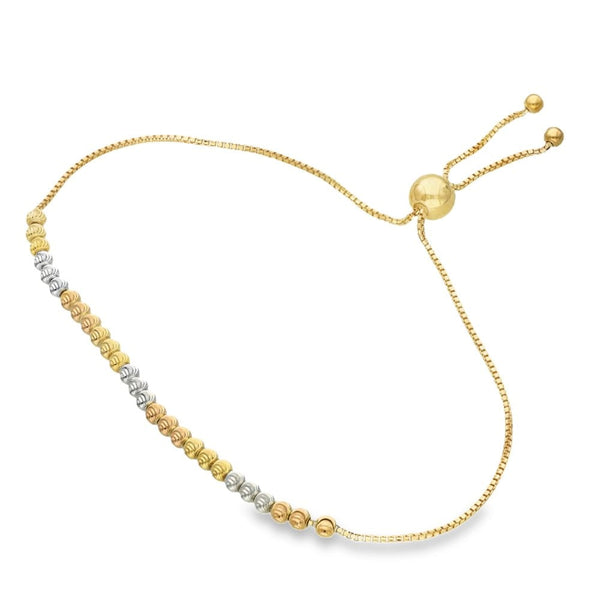 9ct Multi-Tone Gold Spiral Ball & Box-Link Bracelet - 2.5"-9"