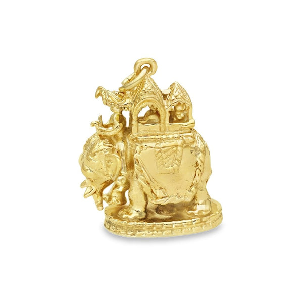 9ct Yellow Gold Howdah Elephant Pendant - 19x24x10mm - 8.1g