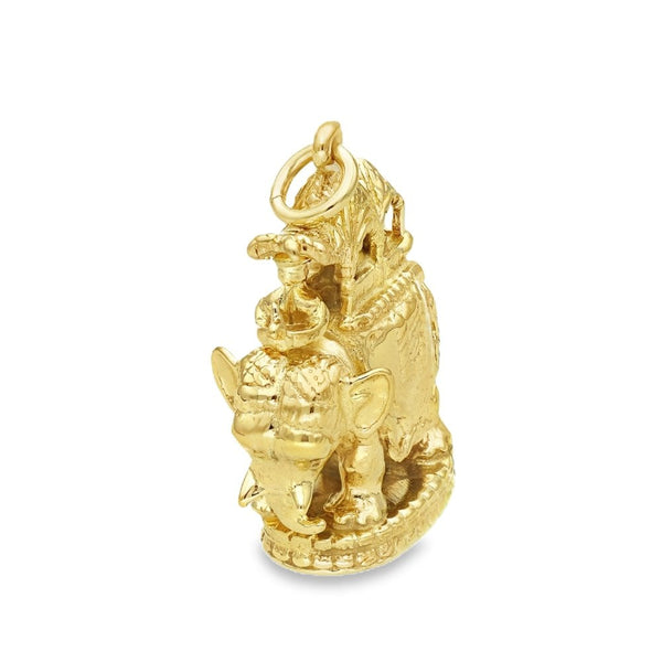 9ct Yellow Gold Howdah Elephant Pendant - 19x24x10mm - 8.1g