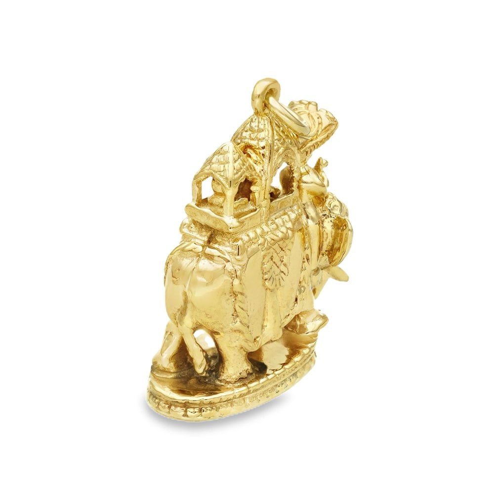 9ct Yellow Gold Howdah Elephant Pendant - 19x24x10mm - 8.1g