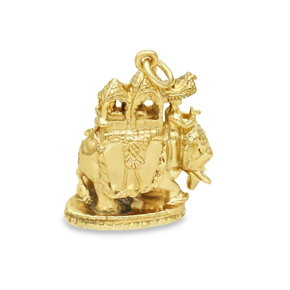 9ct Yellow Gold Howdah Elephant Pendant - 19x24x10mm - 8.1g