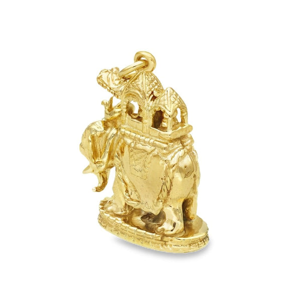 9ct Yellow Gold Howdah Elephant Pendant - 19x24x10mm - 8.1g