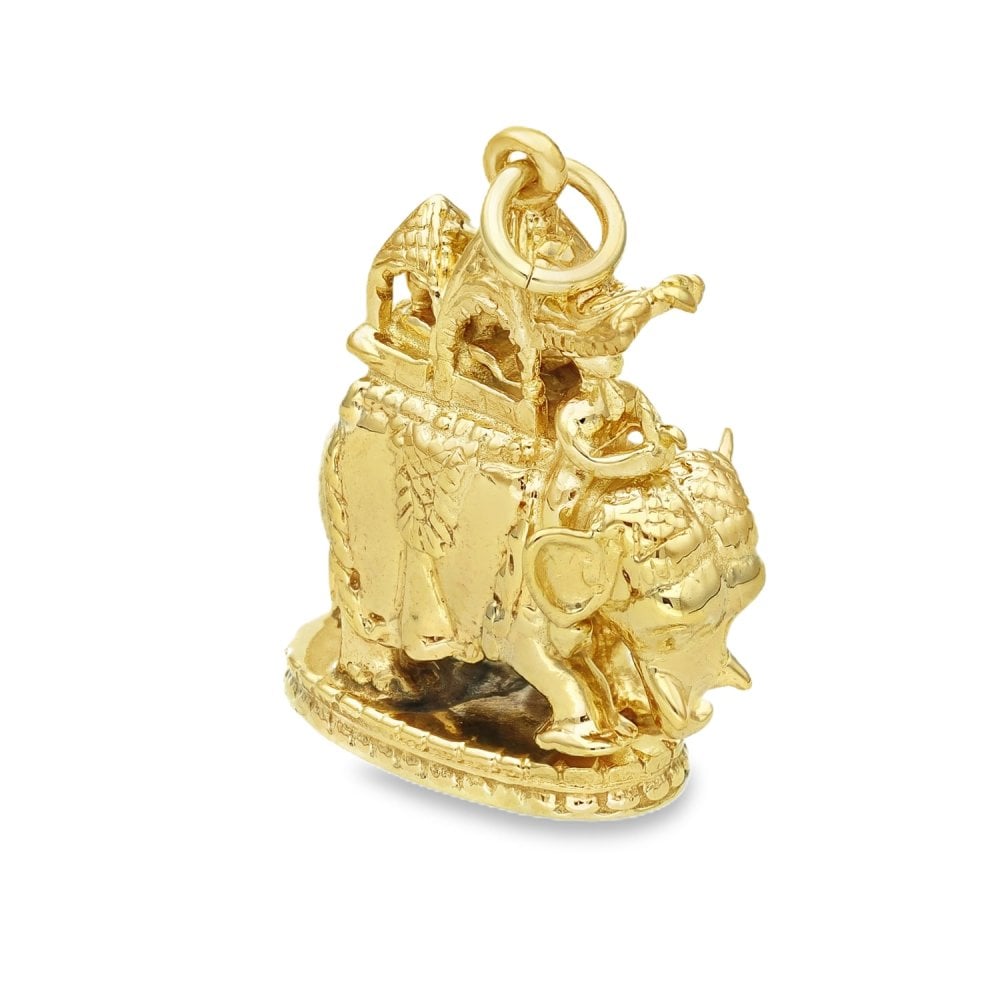 9ct Yellow Gold Howdah Elephant Pendant - 19x24x10mm - 8.1g
