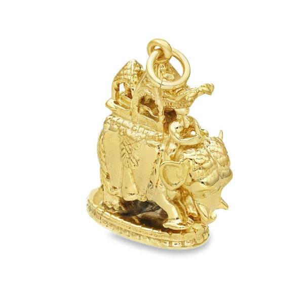 9ct Yellow Gold Howdah Elephant Pendant - 19x24x10mm - 8.1g