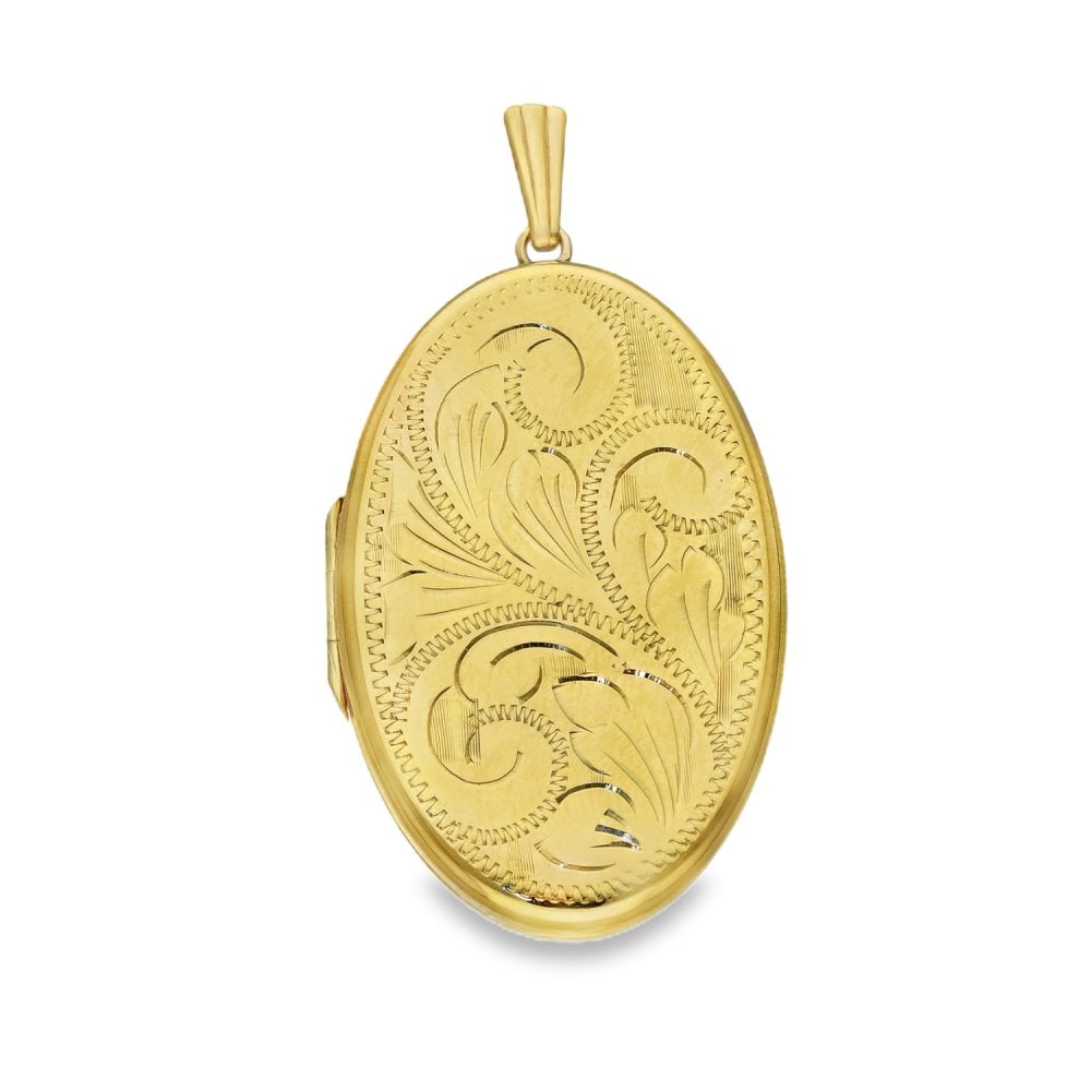 9ct Yellow Gold Feather Engraved Locket - 29x44x6mm - 12.2g