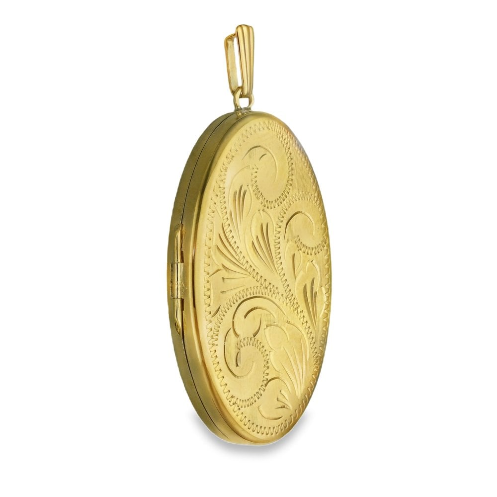 9ct Yellow Gold Feather Engraved Locket - 29x44x6mm - 12.2g