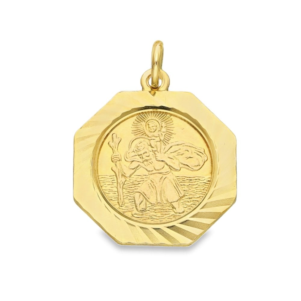 9ct Yellow Gold Hexagonal St. Christopher Pendant -17x17mm -1.5g