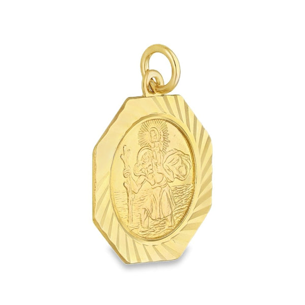 9ct Yellow Gold Hexagonal St. Christopher Pendant -17x17mm -1.5g