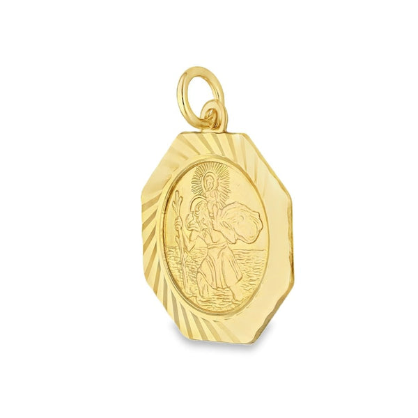 9ct Yellow Gold Hexagonal St. Christopher Pendant -17x17mm -1.5g