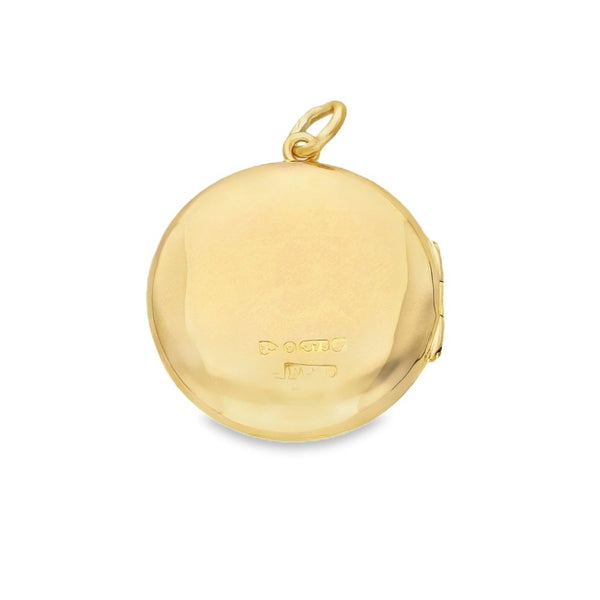 9ct Yellow Gold Circle Feather Engraved Locket -22x25x6mm - 3.0g