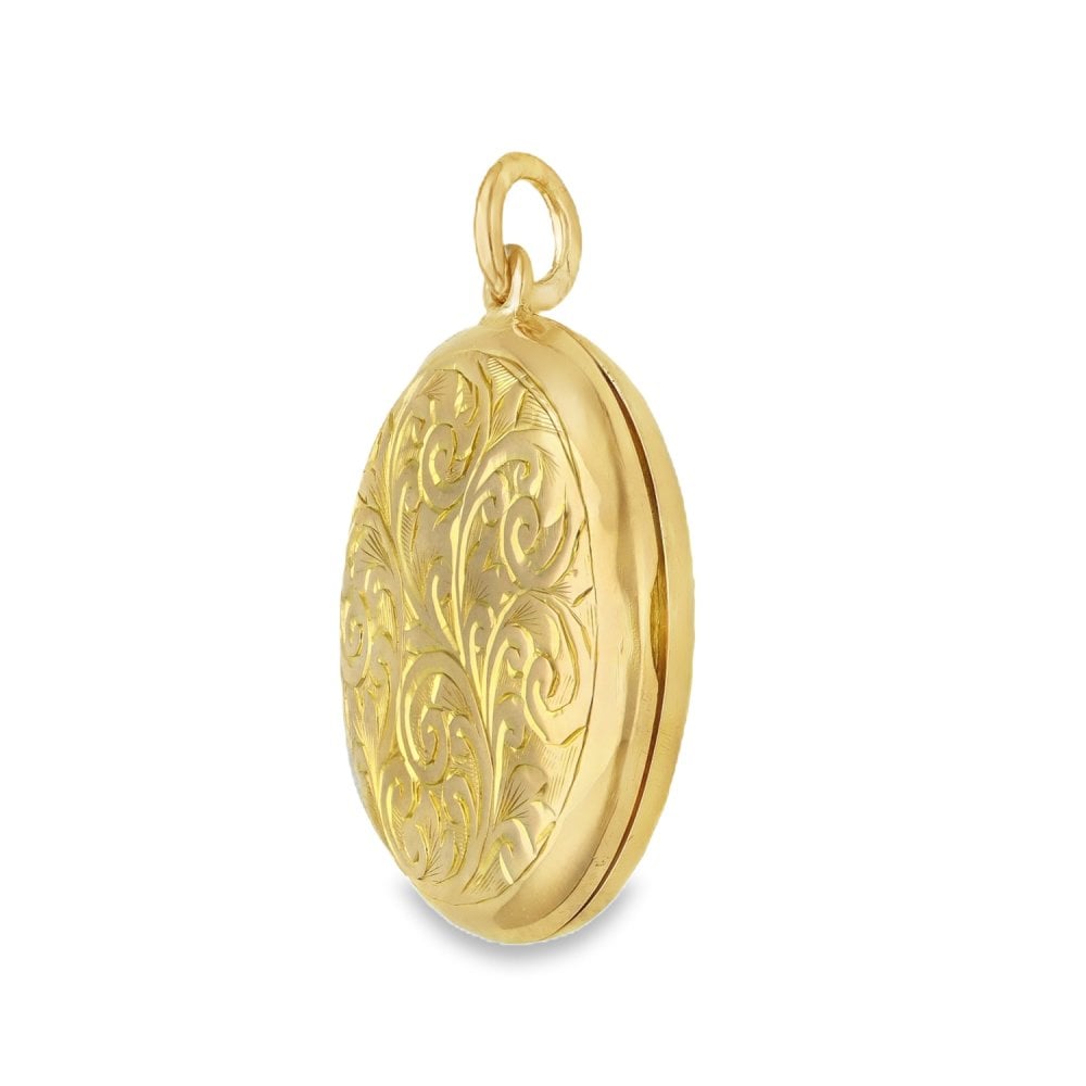9ct Yellow Gold Circle Feather Engraved Locket -22x25x6mm - 3.0g