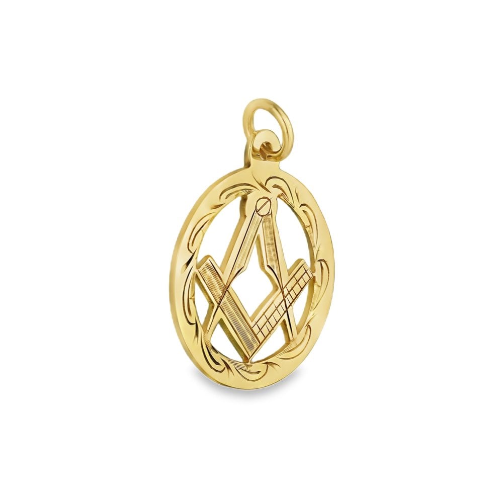 9ct Yellow Gold Circular Masonic Pendant - 20x23x1mm - 2.2g