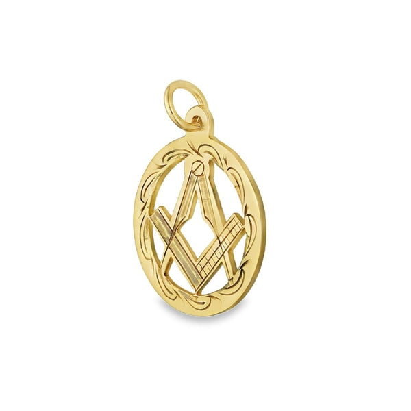 9ct Yellow Gold Circular Masonic Pendant - 20x23x1mm - 2.2g