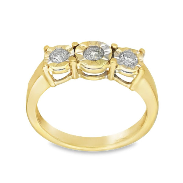 9ct Yellow Gold Diamond Trilogy Ring - Size K - 0.25ct