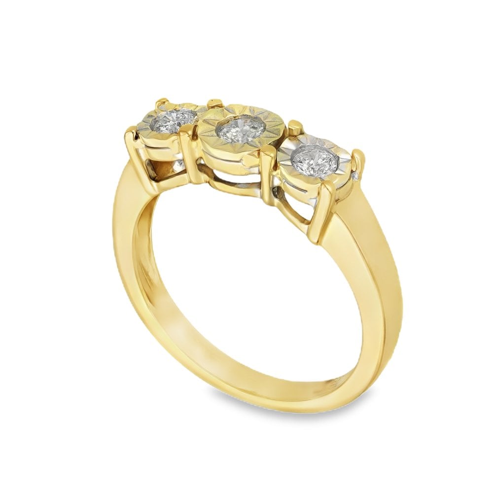 9ct Yellow Gold Diamond Trilogy Ring - Size K - 0.25ct