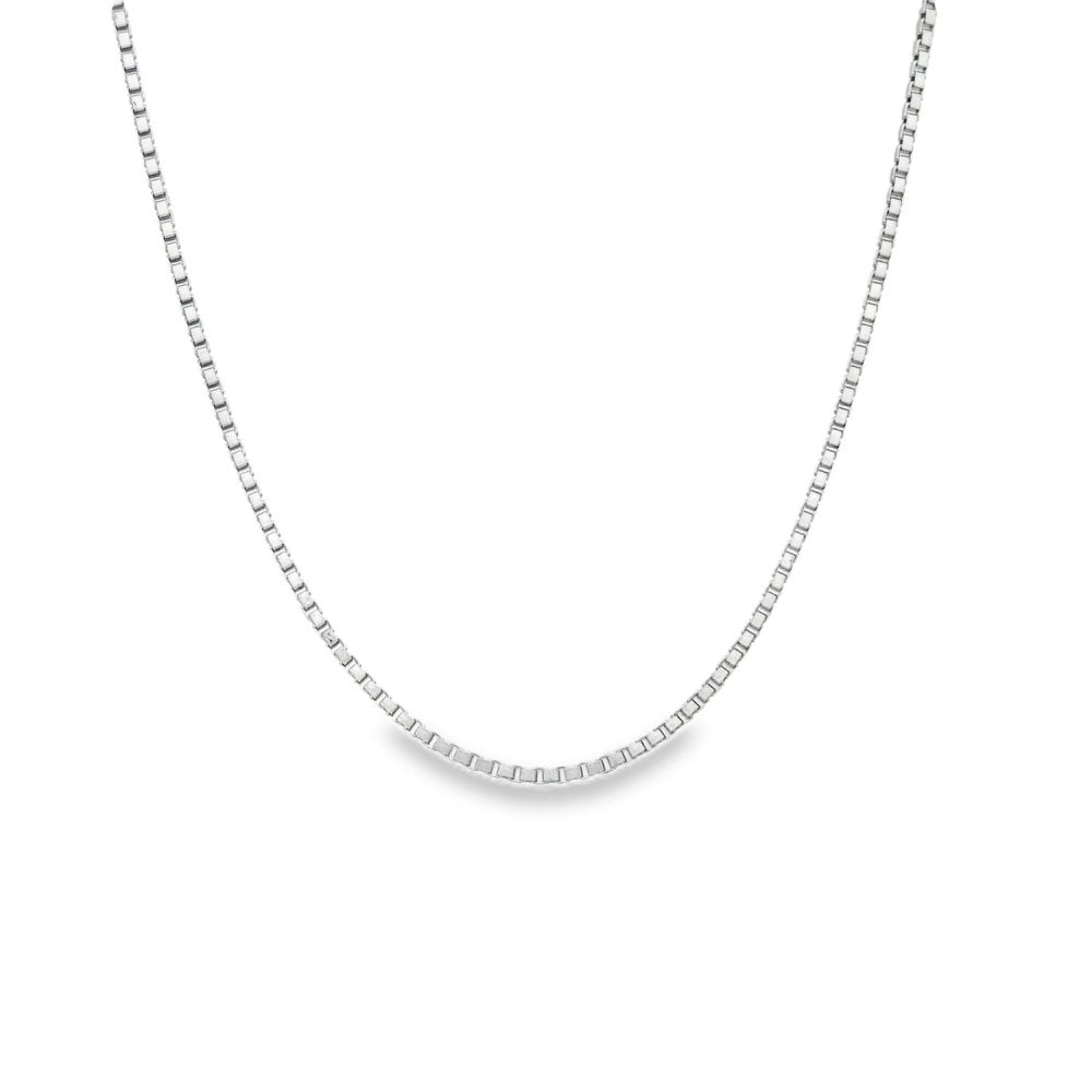 9ct White Gold Box Chain - 14" - 3.1g