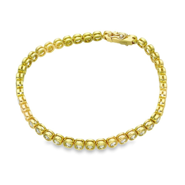 18ct Yellow Gold Diamond Tennis Bracelet - 7" - 3.00ct
