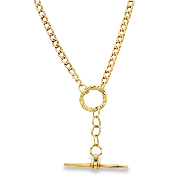 9ct Yellow Gold Curb Chain & T-bar Pendant - 19" - 5.4g