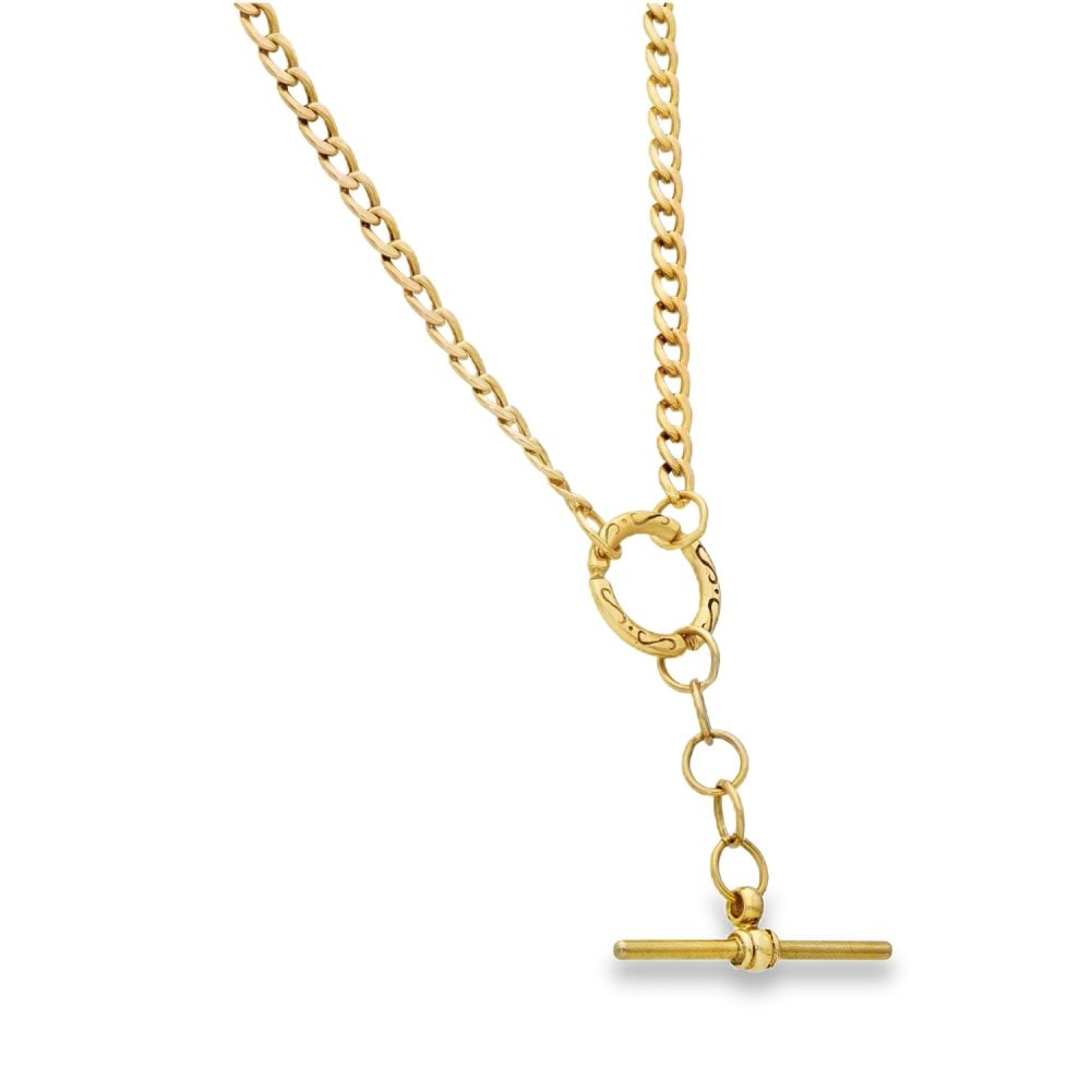 9ct Yellow Gold Curb Chain & T-bar Pendant - 19" - 5.4g