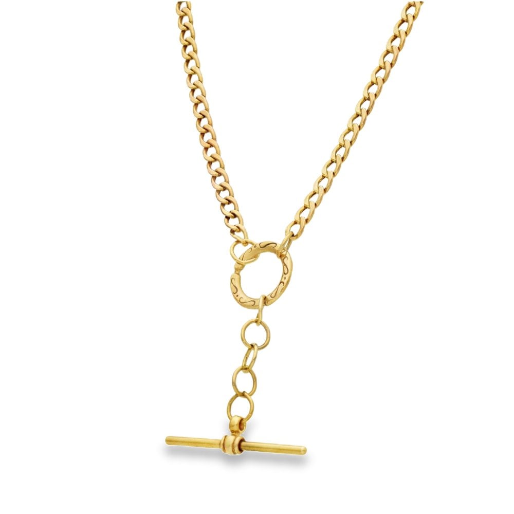 9ct Yellow Gold Curb Chain & T-bar Pendant - 19" - 5.4g