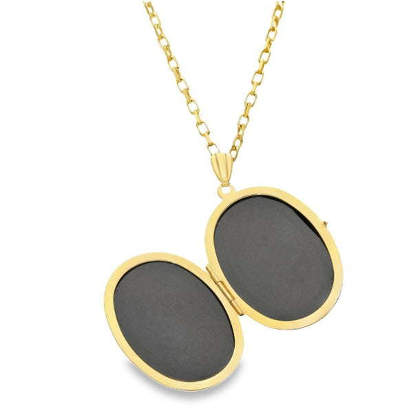 9ct Yellow Gold Feather Engraved Locket & Belcher Chain - 20"