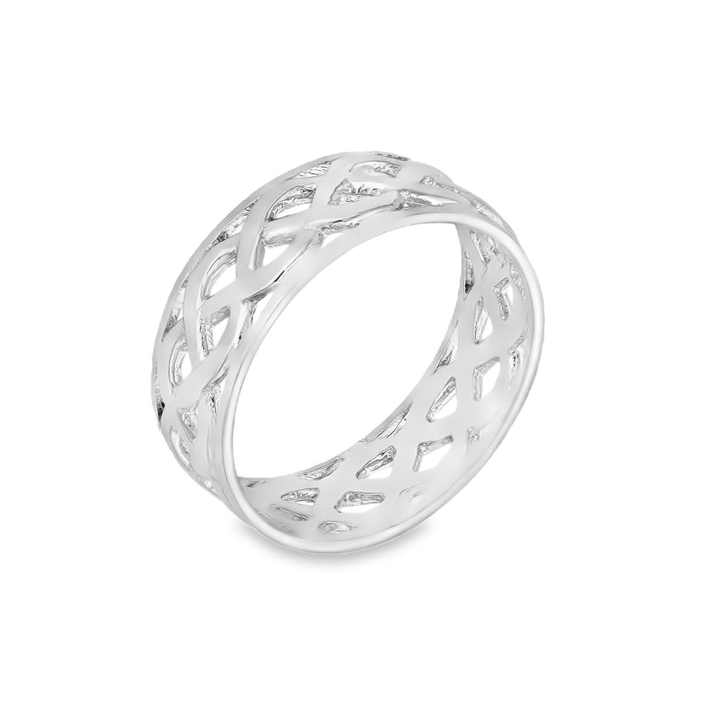 9ct White Gold Celtic Dress Band - Size M - 6mm