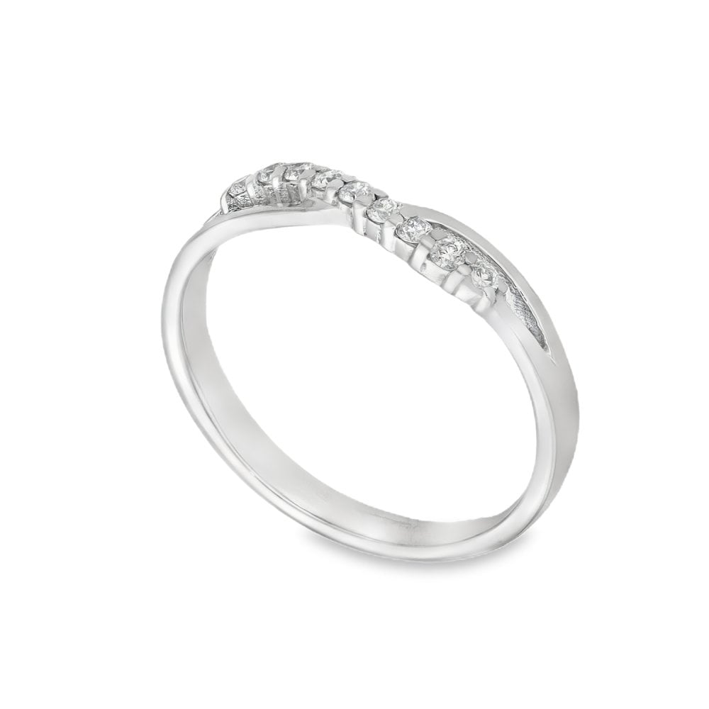 9ct White Gold Diamond Half-Eternity Wave Ring - Size L½ -0.10ct