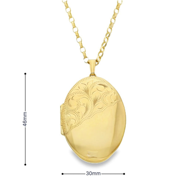 9ct Yellow Gold Oval Locket & Belcher Chain - 20" - 11.40g