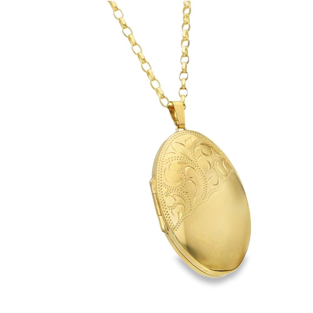 9ct Yellow Gold Oval Locket & Belcher Chain - 20" - 11.40g