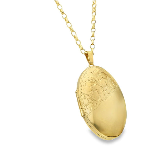 9ct Yellow Gold Oval Locket & Belcher Chain - 20" - 11.40g