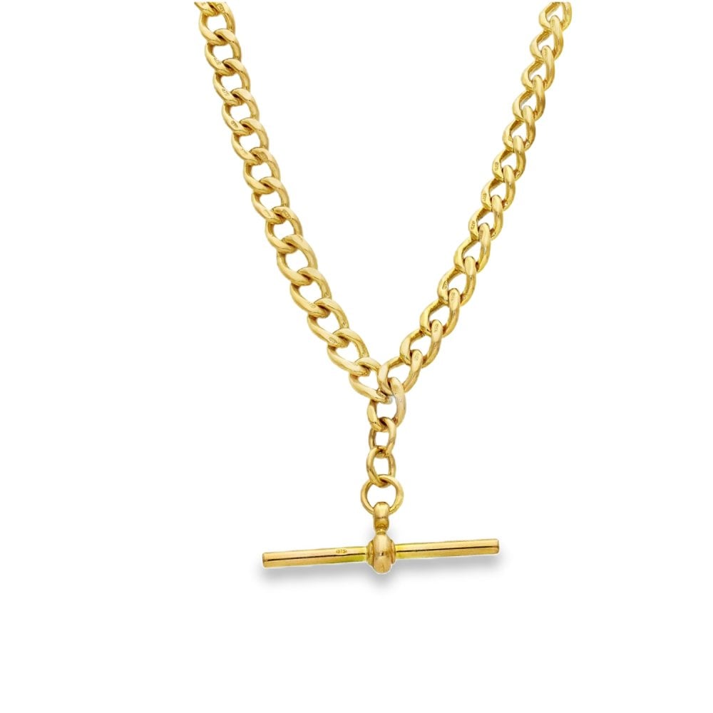 9ct Yellow Gold Albert Chain & T-Bar Pendant - 18" - 35.1g