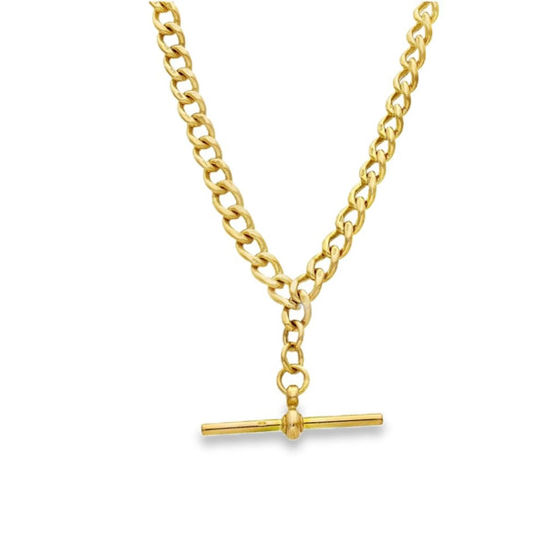 9ct Yellow Gold Albert Chain & T-Bar Pendant - 18" - 35.1g