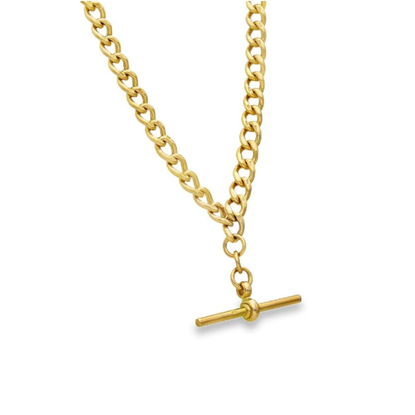 9ct Yellow Gold Albert Chain & T-Bar Pendant - 18" - 35.1g