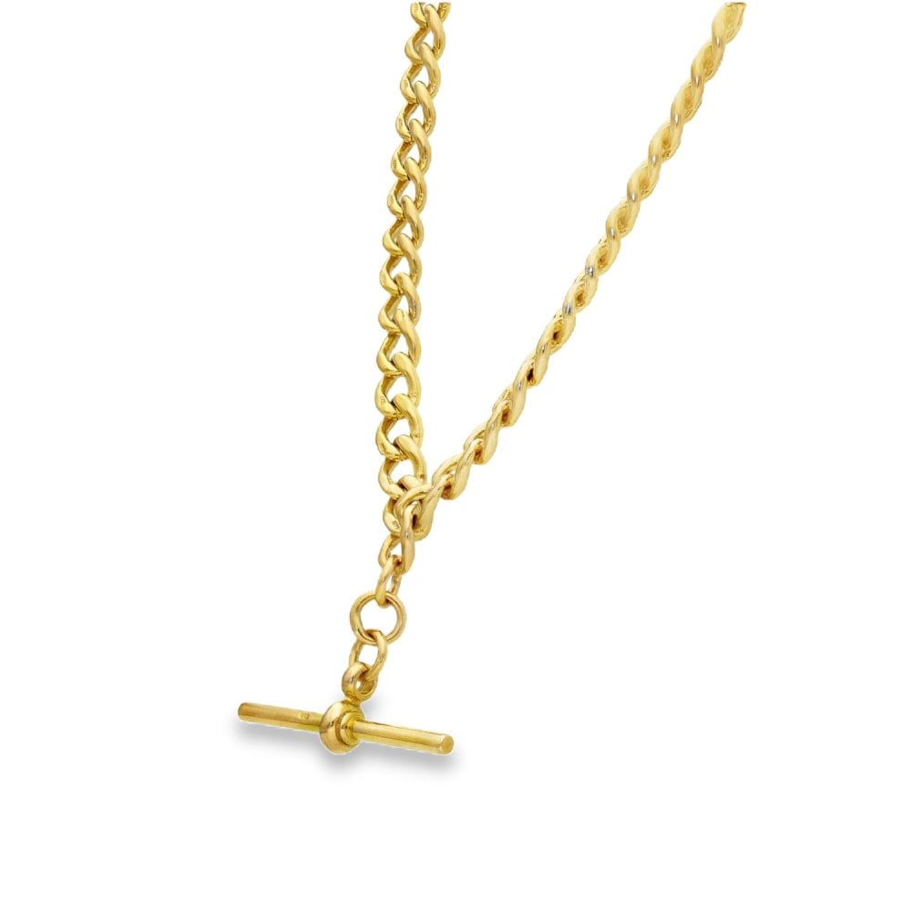 9ct Yellow Gold Albert Chain & T-Bar Pendant - 18" - 35.1g
