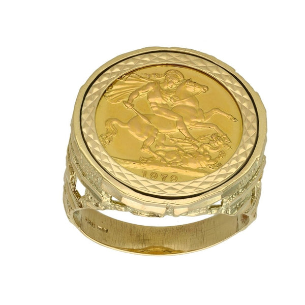 1979 Yellow Gold Full Sovereign Coin Ring - Size Z+2 - 17.6g