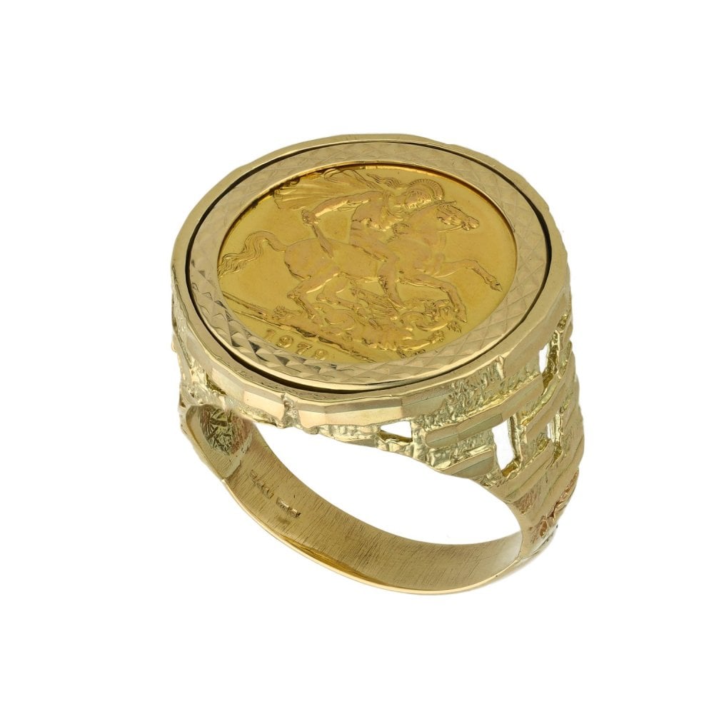 1979 Yellow Gold Full Sovereign Coin Ring - Size Z+2 - 17.6g