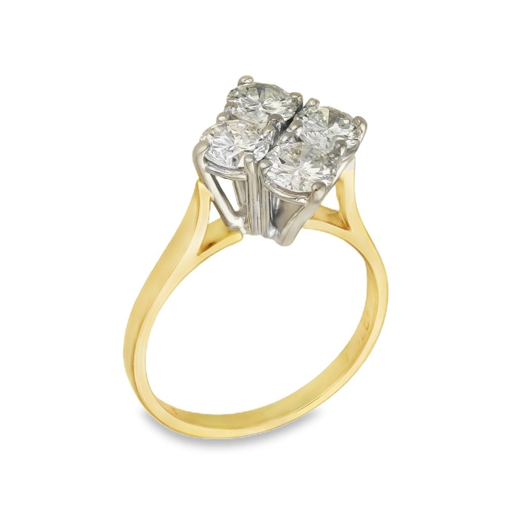 18ct Yellow Gold Diamond Cluster Ring - Size P - 1.75ct