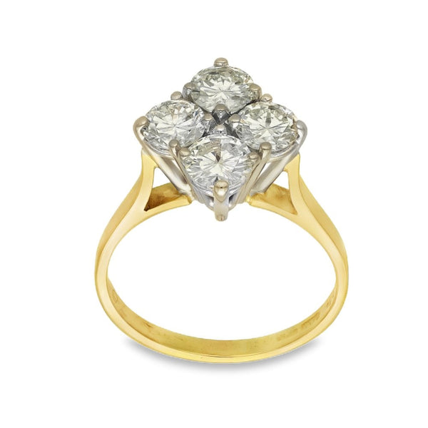 18ct Yellow Gold Diamond Cluster Ring - Size P - 1.75ct
