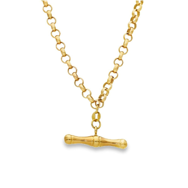 9ct Yellow Gold Hollow Belcher Chain & T-Bar Pendant - 18" -6.5g