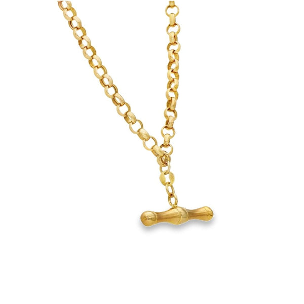 9ct Yellow Gold Hollow Belcher Chain & T-Bar Pendant - 18" -6.5g