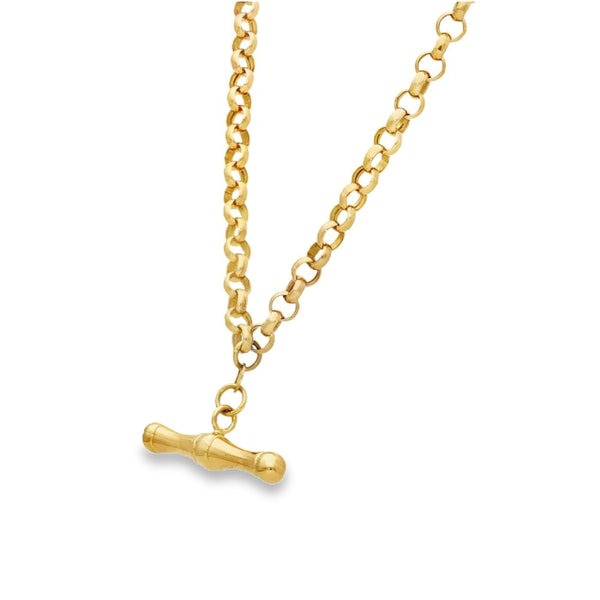 9ct Yellow Gold Hollow Belcher Chain & T-Bar Pendant - 18" -6.5g