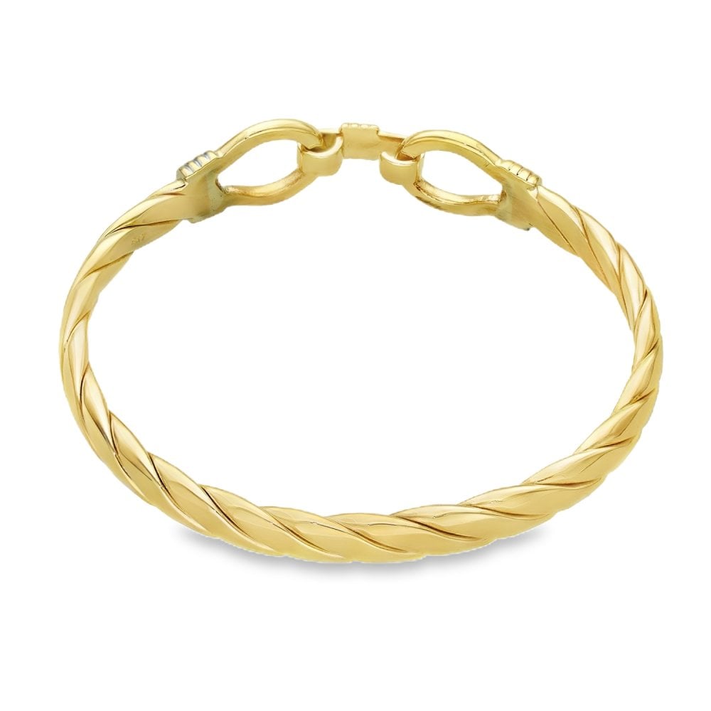 9ct Yellow Gold Twist Catch Bangle - 18cm - 40.3g