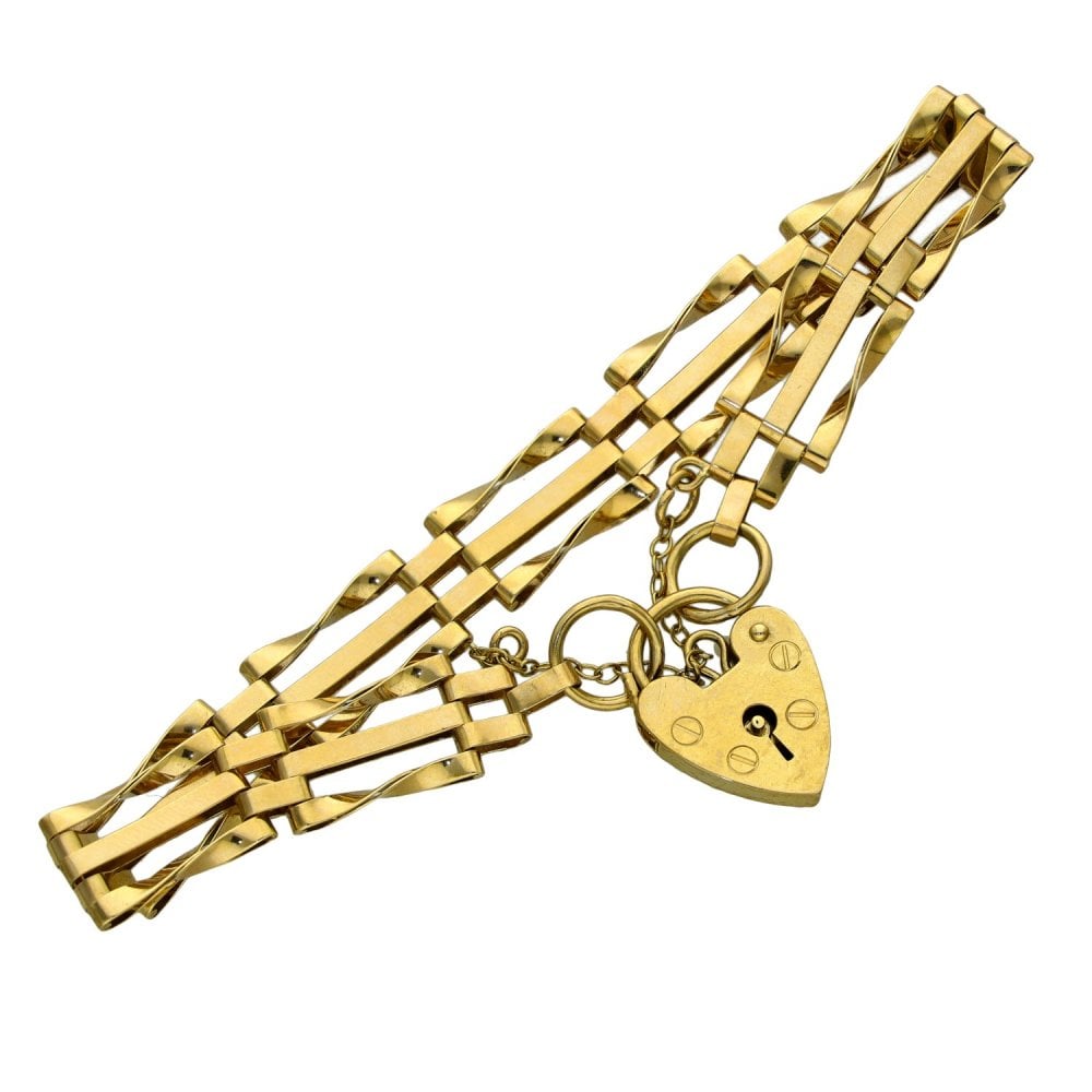 9ct Yellow Gold Twist Bar Gate Bracelet - 7" - 7.5g