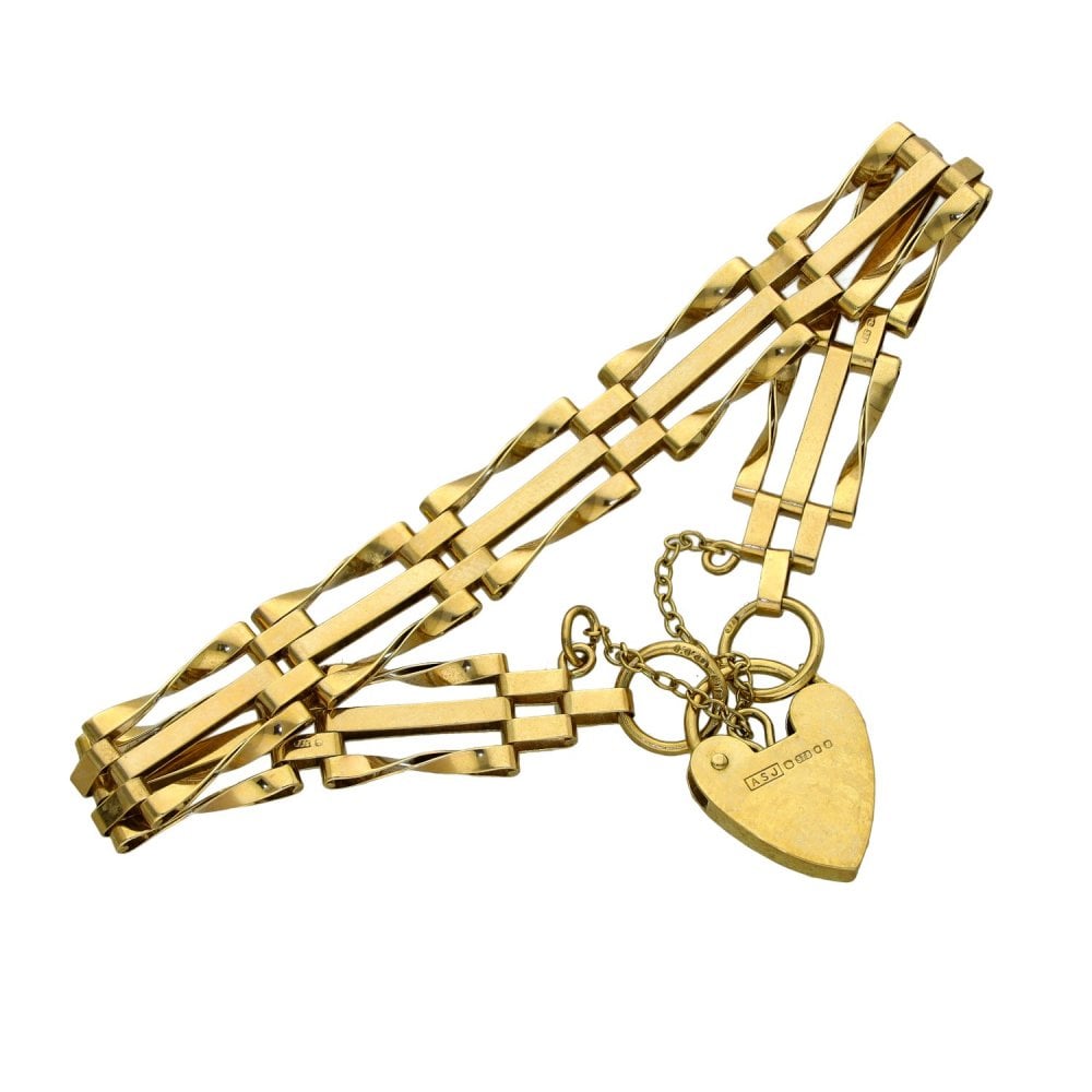 9ct Yellow Gold Twist Bar Gate Bracelet - 7" - 7.5g