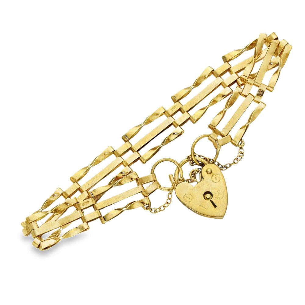 9ct Yellow Gold Twist Bar Gate Bracelet - 7" - 6.7g